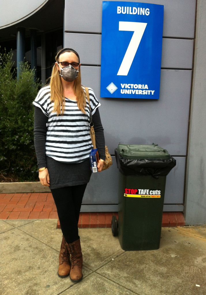 Michellina Van Loder: chemically sensitive, and wearing a mask so as to engage in  Victoria University's Professional Writing and Editing studies